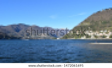 Pixelated Natural backdrop with trees , lake and mountains, in Italy Lake Como.