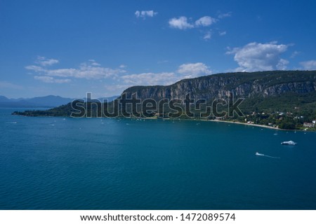 Panoramic view of the resort town of Garda the north of Italy. Aerial photography.