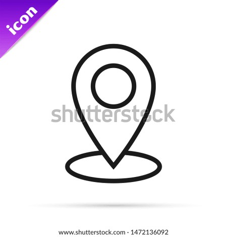 Black line Map pin icon isolated on white background. Navigation, pointer, location, map, gps, direction, place, compass, contact, search concept.  Vector Illustration