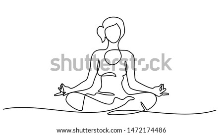 Continuous one line drawing. Woman sitting cross legged meditating. Vector illustration Royalty-Free Stock Photo #1472174486