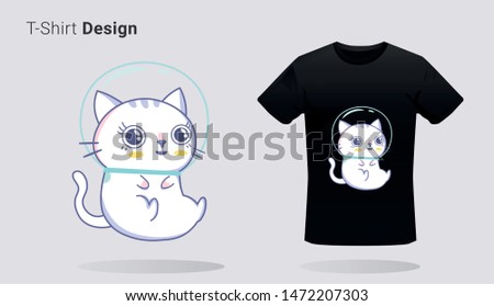 Funny cat astronaut. Print on T-shirts, sweatshirts, cases for mobile phones, souvenirs. Vector illustration