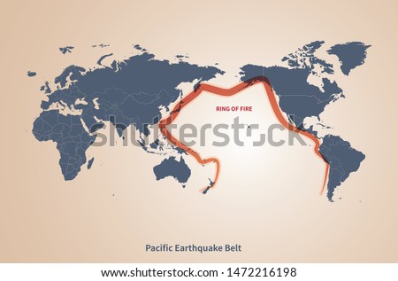 graphic vector map of pacific earthquake belt. earthquake map.  Royalty-Free Stock Photo #1472216198