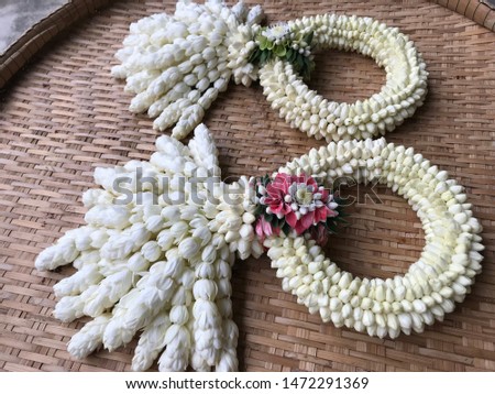 Thailand Jasmine garland a symbol for mother day.  homage to a Buddha  Jasmine for Important day pay offering Buddha in Buddhism. picture for art design or add text.