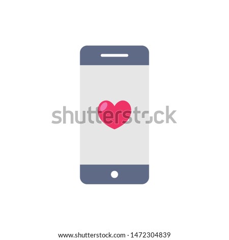 Mobile phone with heart icon on the screen. Social media like in smartphone.