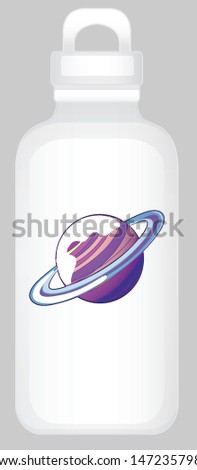 Water bottle with planet graphic illustration
