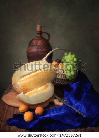 Still life with melon and fruits