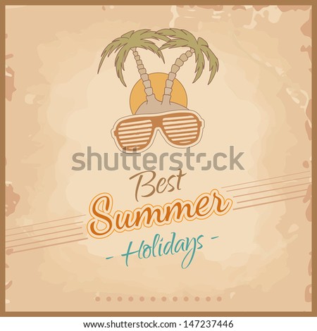 Summer background in retro style with sunglasses and palm trees 
