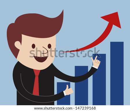businessman proudly present growing business statistics. Business concept. Vector 