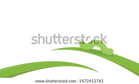 Green worm vector. worm cartoon vector. wallpaper. free space for text. Green worm on the leaf.