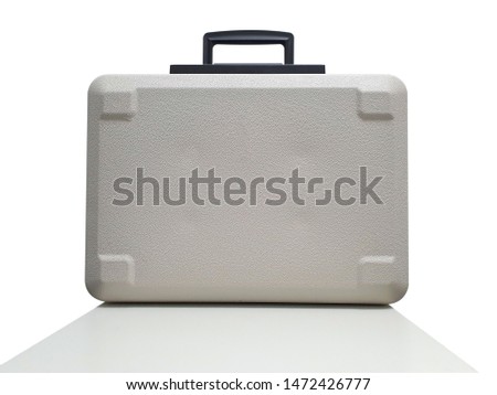 secure white suitcase on white background