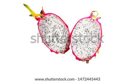 Dragon fruit cut in half on a white background