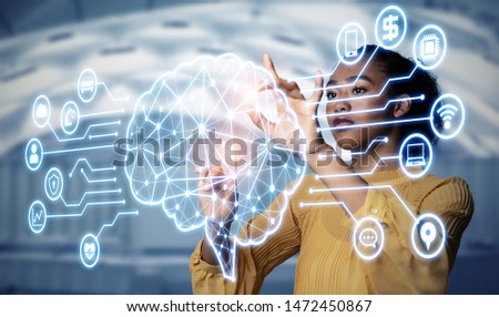 AI (Artificial Intelligence) concept. Electronic circuit. Communication network. Royalty-Free Stock Photo #1472450867