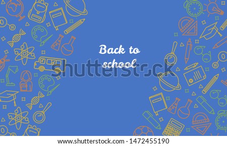 Back to school banner with outline colorful icons, symbolizing learning, study, education. Vector Illustration