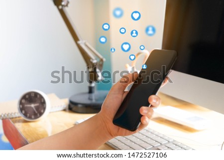hand touching touch pad, social media concept