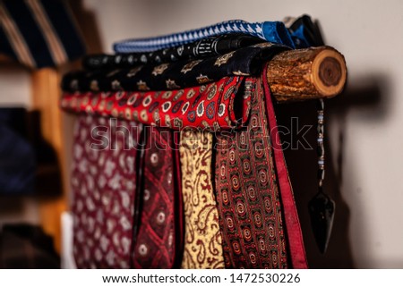 A large assortment of ties from the home collection.