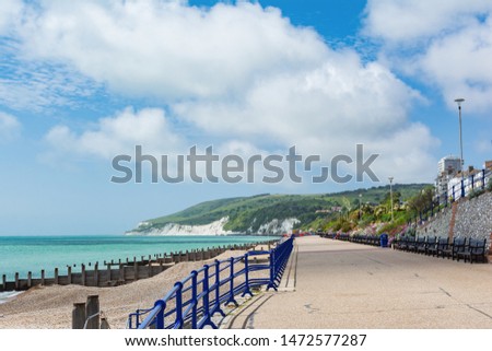 Walk to Holywell beach in Eastbourne, East Sussex, England, view of the sea, cliffs, groynes, selective focus Royalty-Free Stock Photo #1472577287