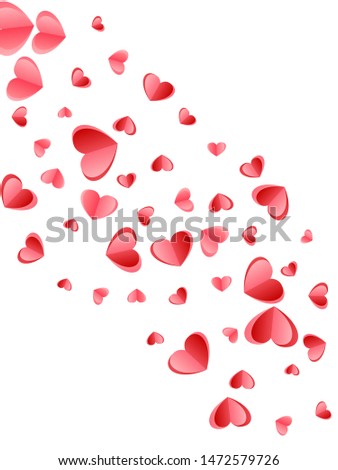 Heart confetti flying on white background. Wedding card vector backdrop. Red and crimson folded paper cut hearts. Friendship relations symbols. Cute flying confetti print design.