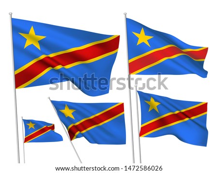 Democratic Republic of the Congo vector flags set. 5 different wavy fabric 3D flags fluttering on the wind. EPS 8 created using gradient meshes isolated on white background. World collection