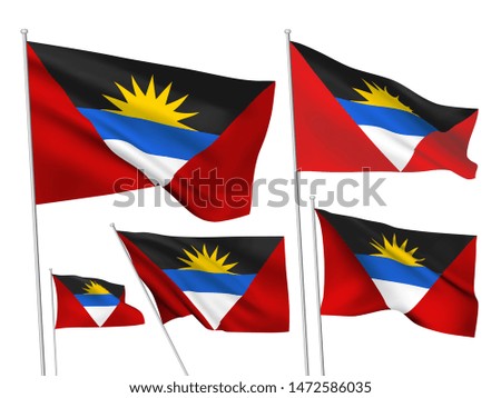 Antigua and Barbuda vector flags set. 5 different wavy fabric 3D flags fluttering on the wind. EPS 8 created using gradient meshes isolated on white background. 5 elements from world collection