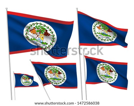 Belize vector flags set. 5 different wavy fabric 3D flags fluttering on the wind. EPS 8 created using gradient meshes isolated on white background. Five design elements from world collection