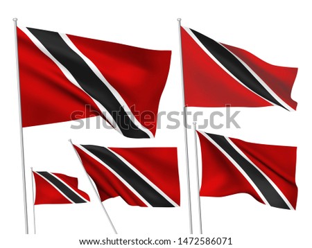 Trinidad and Tobago vector flags set. 5 different wavy fabric 3D flags fluttering on the wind. EPS 8 created using gradient meshes isolated on white background. Five elements from world collection