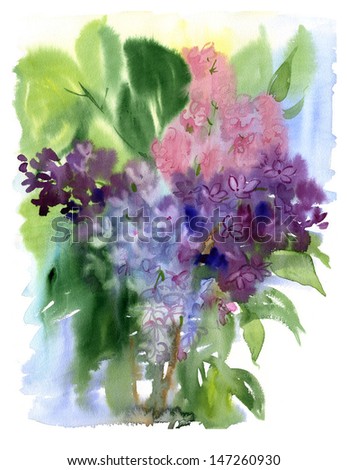 Watercolor bouquet of lilacs