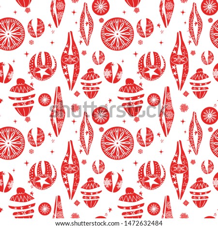 Hanging retro Christmas ornaments silhouettes. Seamless pattern background. For Christmas wrapping paper design and more.