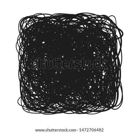 Monochrome square on white. Tangled texture with hatching lines. Hand drawn background for banners, posters, flyers and textiles. Black and white illustration