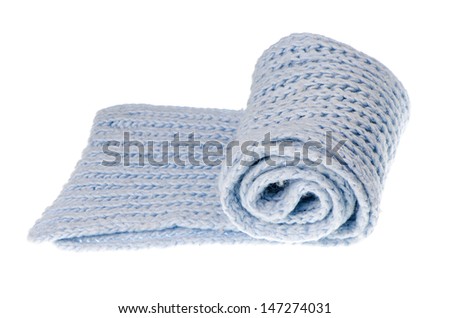 Warm scarf in blue isolated on white background.