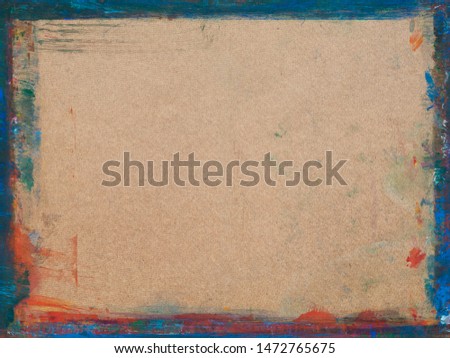 Frame of compressed chipboard, bumpy brown plywood, texture fiber material, painted edges and empty space. Background for website template, painting, writing, advertising and greeting card backdrop.