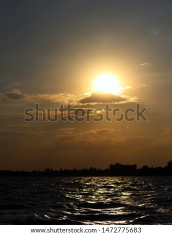 Landscape with evening sea. Sunset on the see.