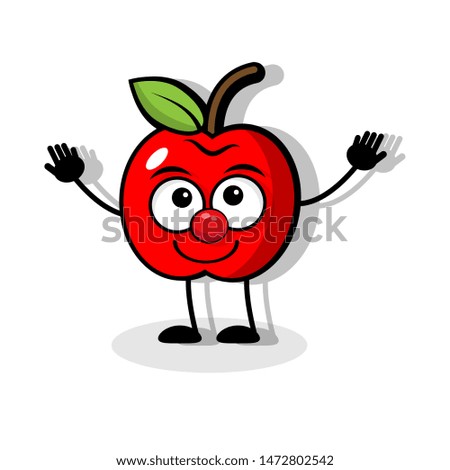 Cute fruit vector character. happy apple in comic style.red apple .Fun character in cartoon style