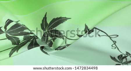Texture, background, pattern, postcard, silk fabric, green celadon clover tones, black patterns with print, floral pattern, exquisite fabric will make your project the best