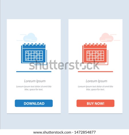 Calendar, Business, Date, Event, Planning, Schedule, Timetable  Blue and Red Download and Buy Now web Widget Card Template