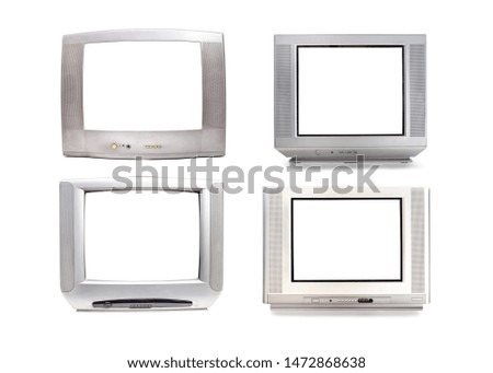 Set of analog television color bronze isolated on white background. Four TVs receiver on white 