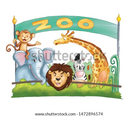 Cartoon character animal's zoo for book illustrations