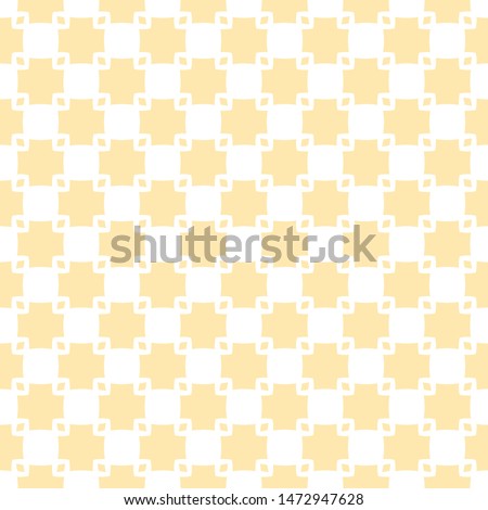 Vector geometric seamless pattern with small flower shapes, squares, grid, repeat tiles. Simple abstract texture in vanilla yellow and white color. Modern minimalist background. Cute minimal design