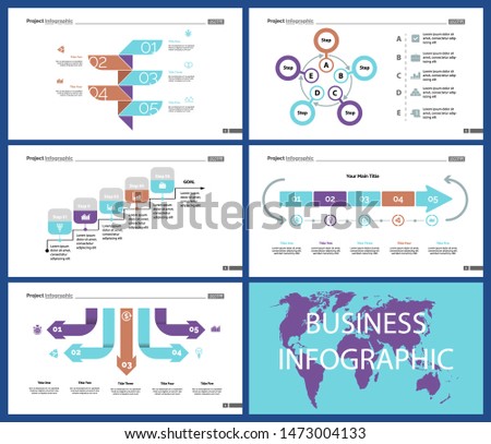 Creative infographic diagrams with geometric elements for project management concept. Can be used for business project, annual report, web design. Process chart, option chart, flowchart, donut diagram