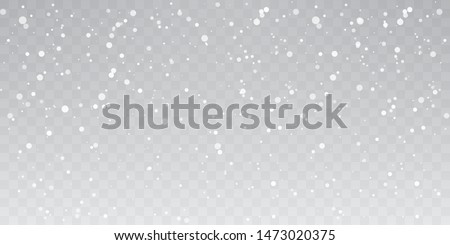 Christmas snow. Heavy snowfall. Falling snowflakes on transparent background. White snowflakes flying in the air. Vector illustration. Royalty-Free Stock Photo #1473020375
