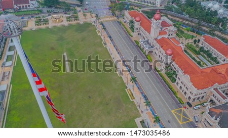 Aerial View Of Dataran Merdeka Kuala Lumpur With Malaysia Flag Tower