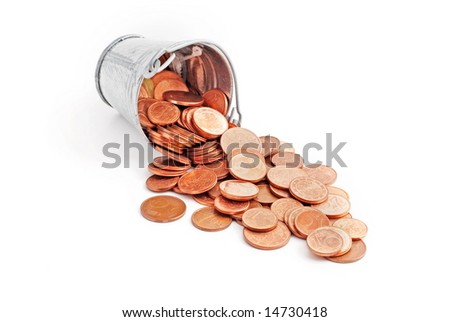 coins with pail on white background