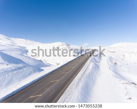 Drone View of Road in Winter Season