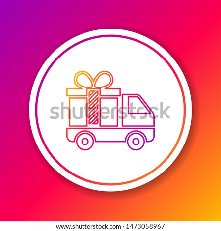 Color line Delivery truck with gift icon isolated on color background. Circle white button. Vector Illustration