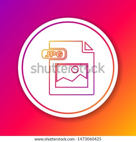 Color line JPG file document. Download image button icon isolated on color background. JPG file symbol. Circle white button. Vector Illustration