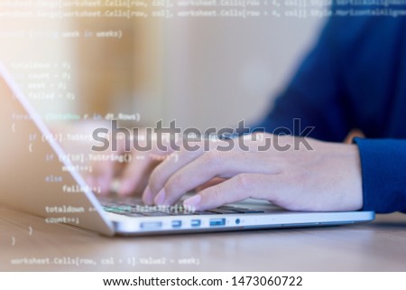 engineer student hand type input data code of computer java script language on keyboard for check and fix system information for training and workshop of artificial intelligence learn and work concept