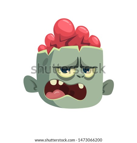 Cartoon funny green zombie character. Halloween character illustration of zombie head avatar