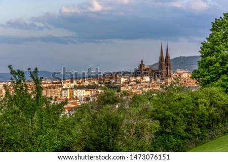 Clermont Ferrand Cathedral panorama scenic view Montjuzet park Royalty-Free Stock Photo #1473076151