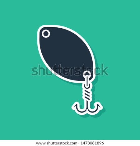 Blue Fishing spoon icon isolated on green background. Fishing baits in shape of fish. Fishing tackle.  Vector Illustration