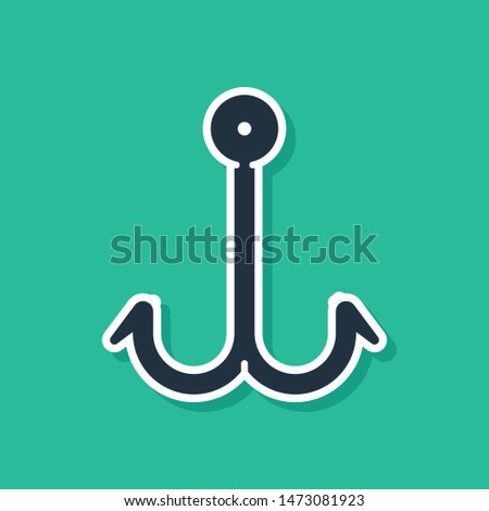 Blue Fishing hook icon isolated on green background. Fishing tackle.  Vector Illustration