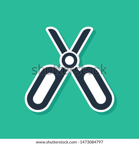 Blue Scissors icon isolated on green background. Tailor symbol. Cutting tool sign.  Vector Illustration